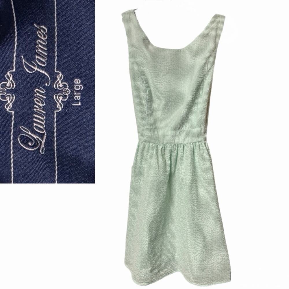 Lauren James Green Seersucker Gingham Sleeveless Dress | Size L | Like New